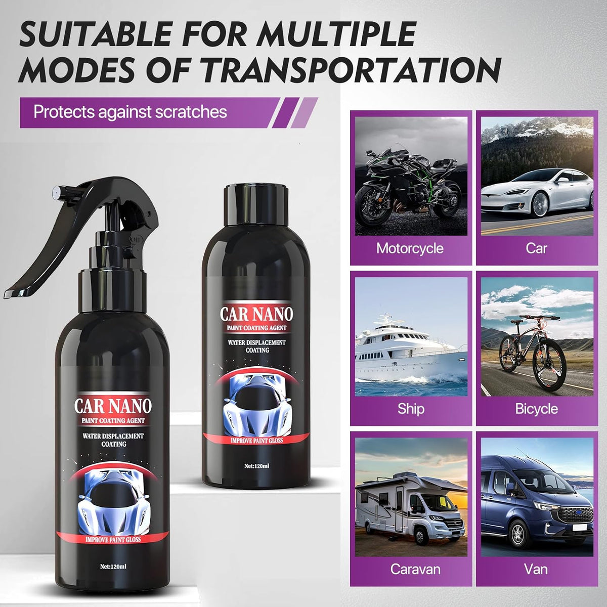 120 ml Nano Car Coating Spray for Paint, Glass, Plastic