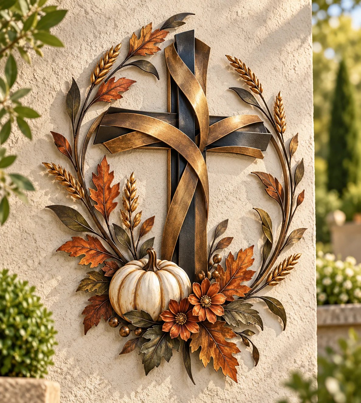βοΈπ Autumn Cross & Pumpkin Harvest Metal Wall Decor