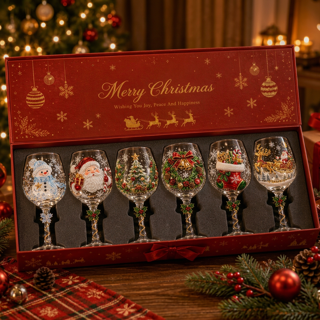 π₯π Christmas 3D Wine Glass Collection Gift Box Set β¨