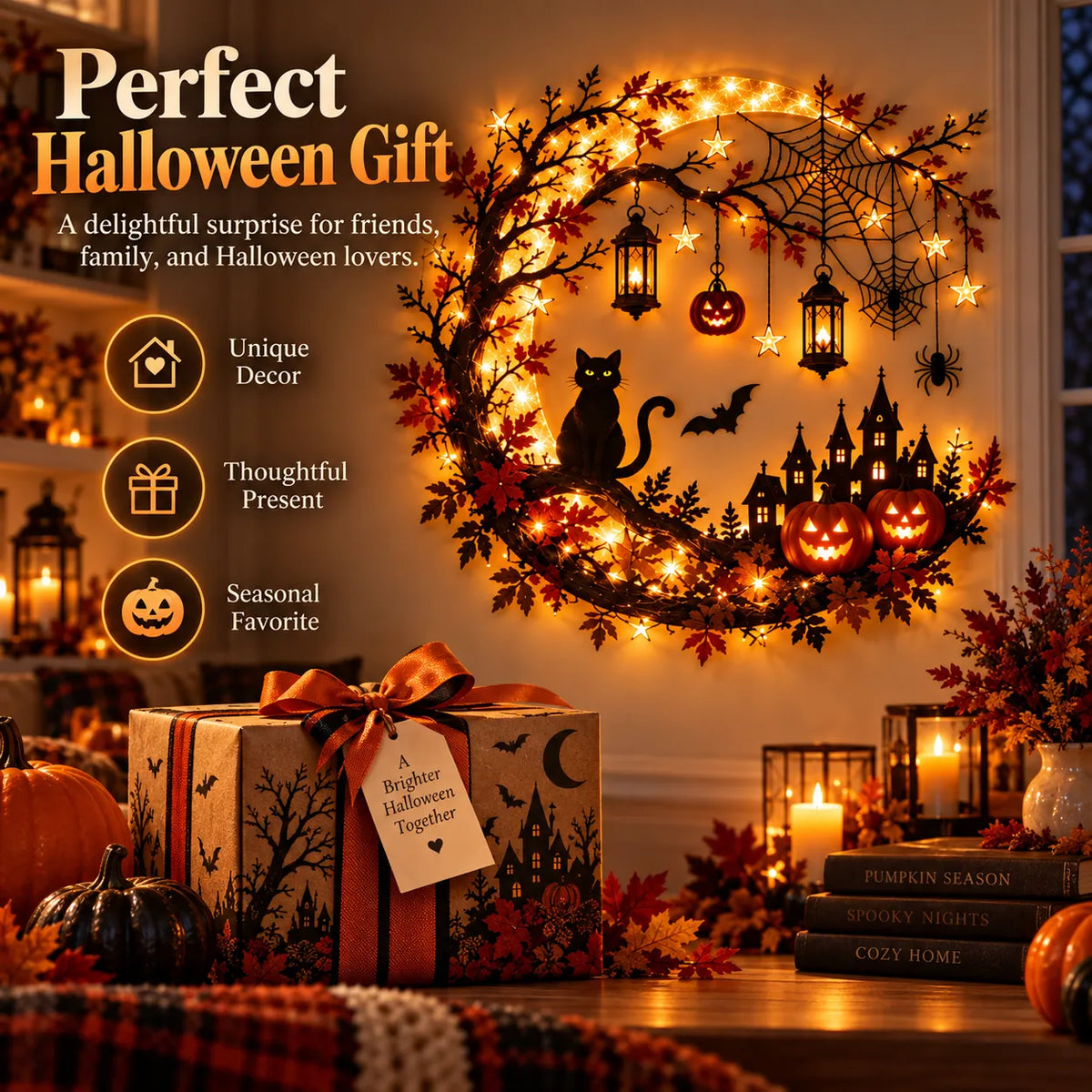 Halloween Crescent Moon Lighted Wall Decor
