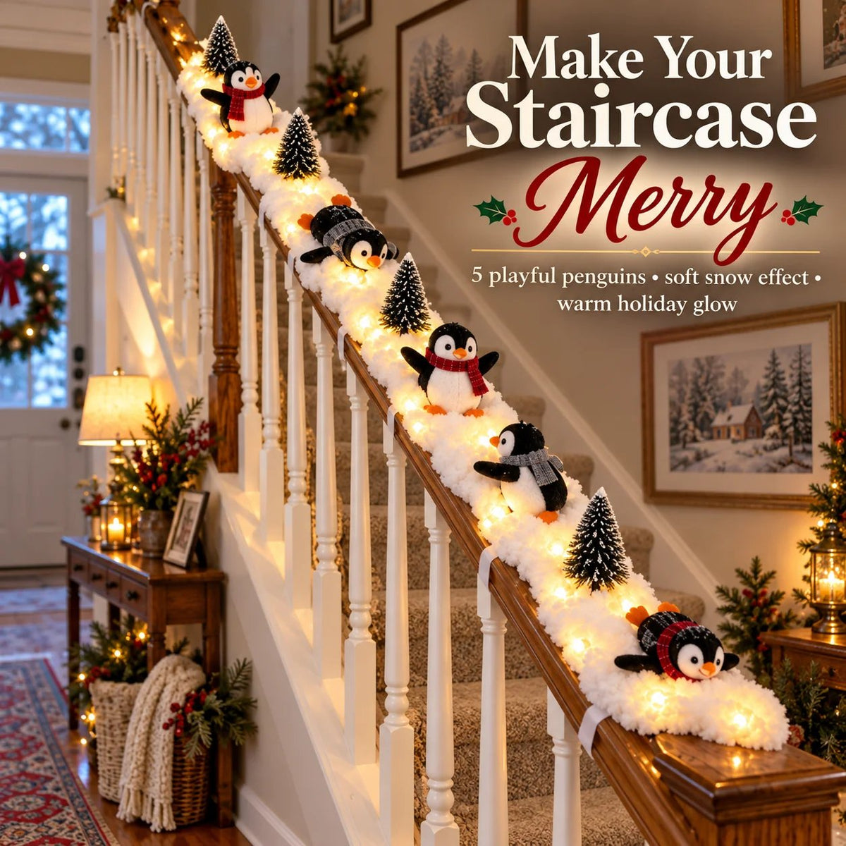 🔥Hot Sale 40% OFF🔥Playful Penguin Snowy Stair Railing Decor！！！