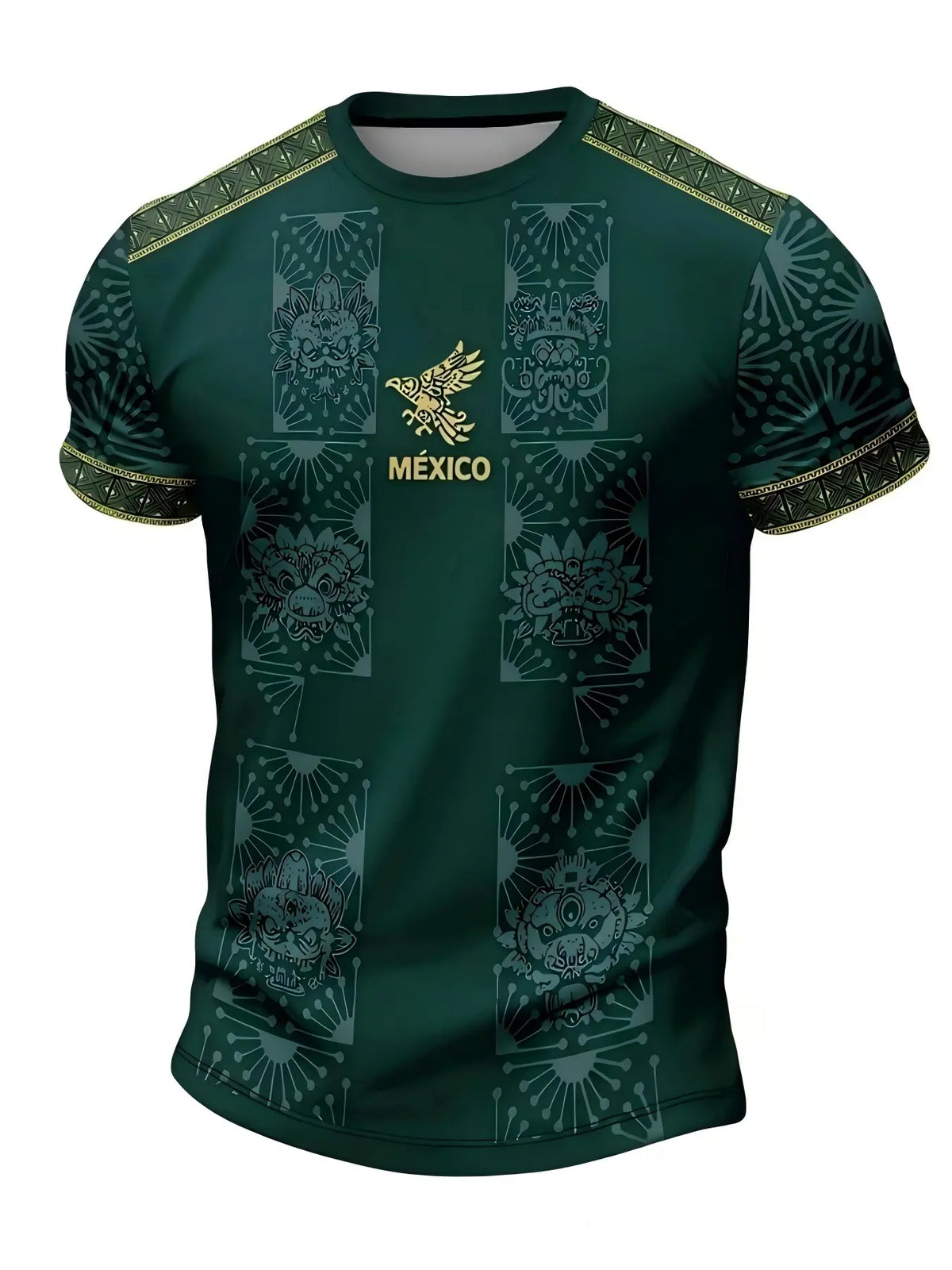 Mexican Aztec Totem Print Loose T-Shirt, Breathable Sports Short Sleeve Athletic T-Shirt, Comfortable Casual Wear, Top for Gym and Daily Use