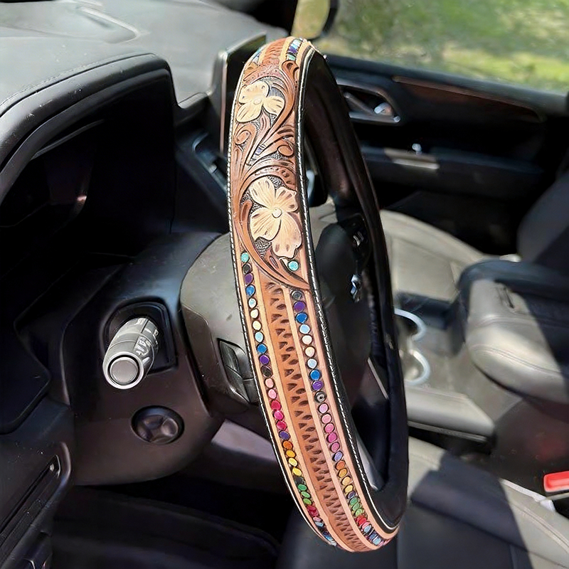 All-Season Breathable Steering Wheel Cover – Western Style, Non-Slip Grip, 14.3-14.6"