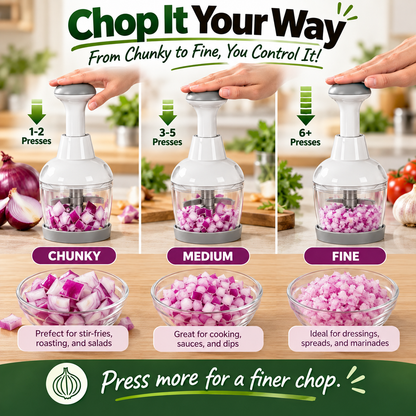 Manual Press Food Chopper – Stainless Steel Vegetable, Garlic, Herb & Nut Cutter