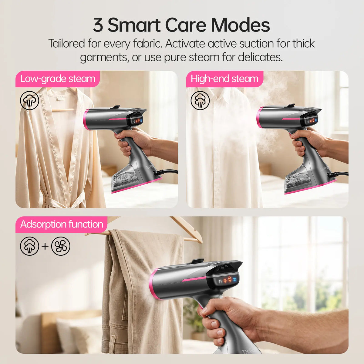 2-in-1 Vacuum Garment Steamer, Portable Handheld Clothes Steamer with 270ml Large Water Tank