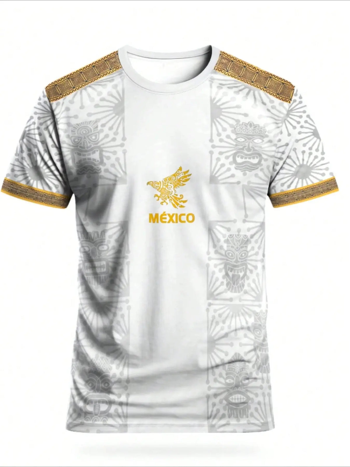Mexican Aztec Totem Print Loose T-Shirt, Breathable Sports Short Sleeve Athletic T-Shirt, Comfortable Casual Wear, Top for Gym and Daily Use