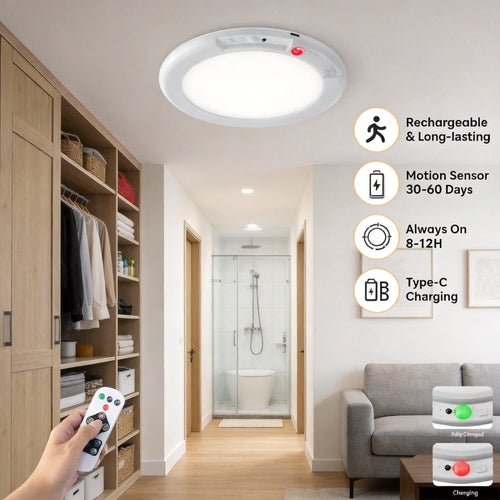 💡Rechargeable Magnetic Wireless Motion Sensor Ceiling Light with Remote