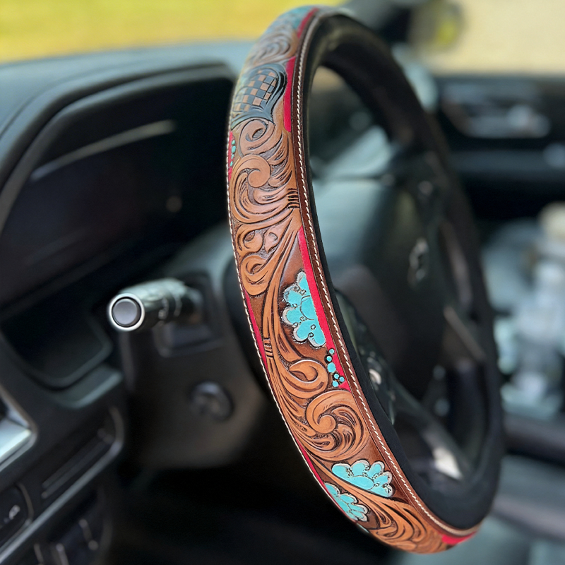 All-Season Breathable Steering Wheel Cover – Western Style, Non-Slip Grip, 14.3-14.6"