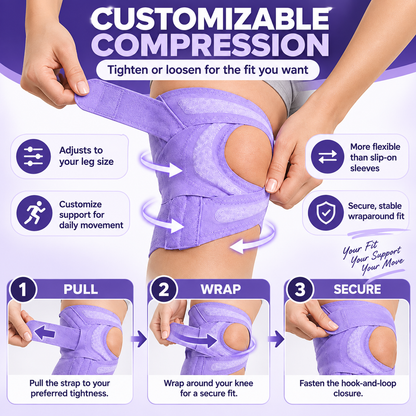 💜 Adjustable Open-Patella Knee Support Brace – Flexible Stabilizers & Custom Compression