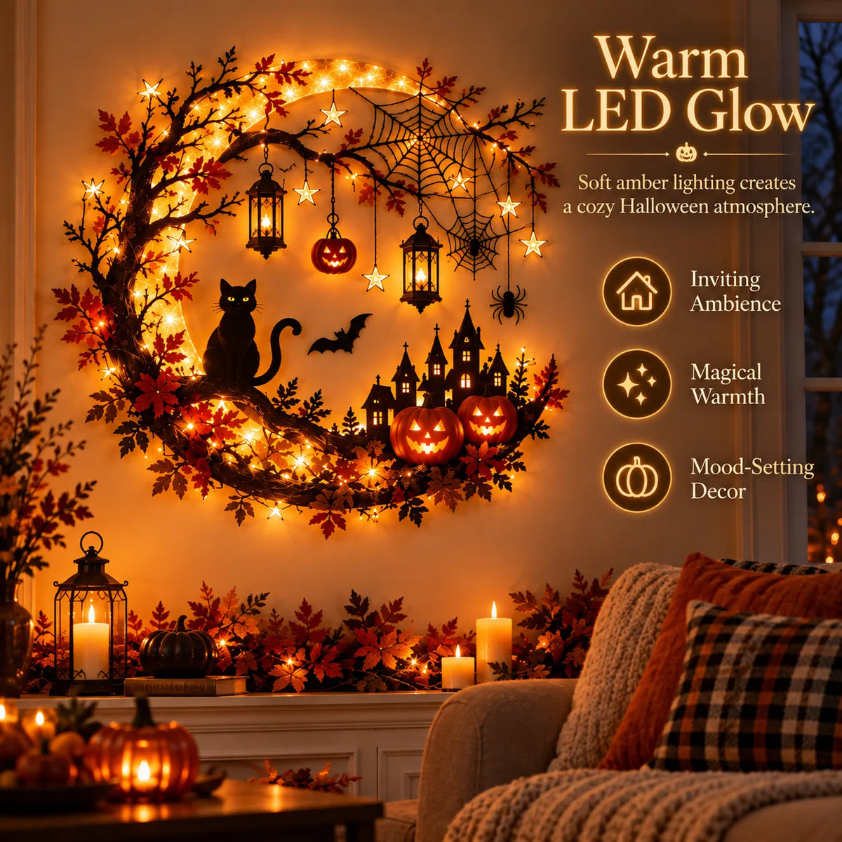 Halloween Crescent Moon Lighted Wall Decor