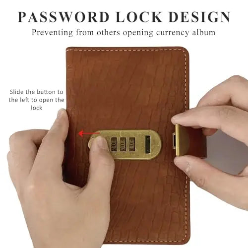 100‑Pocket Banknote Collecting Album, PU Leather Password Lock Currency Binder with Clear Transparent Sleeves, Large‑Capacity Collector Gift