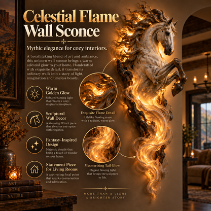 🦄 Celestial Flame Unicorn Wall Sconce – Sculptural Fantasy LED Wall Decor