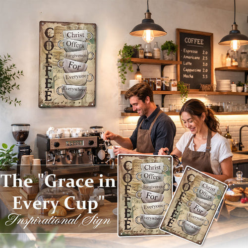 "Grace in Every Cup" Inspirational Sign ⛪ — A Timeless Message of Mercy for Your Sacred Space