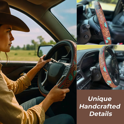 All-Season Breathable Steering Wheel Cover – Western Style, Non-Slip Grip, 14.3-14.6"