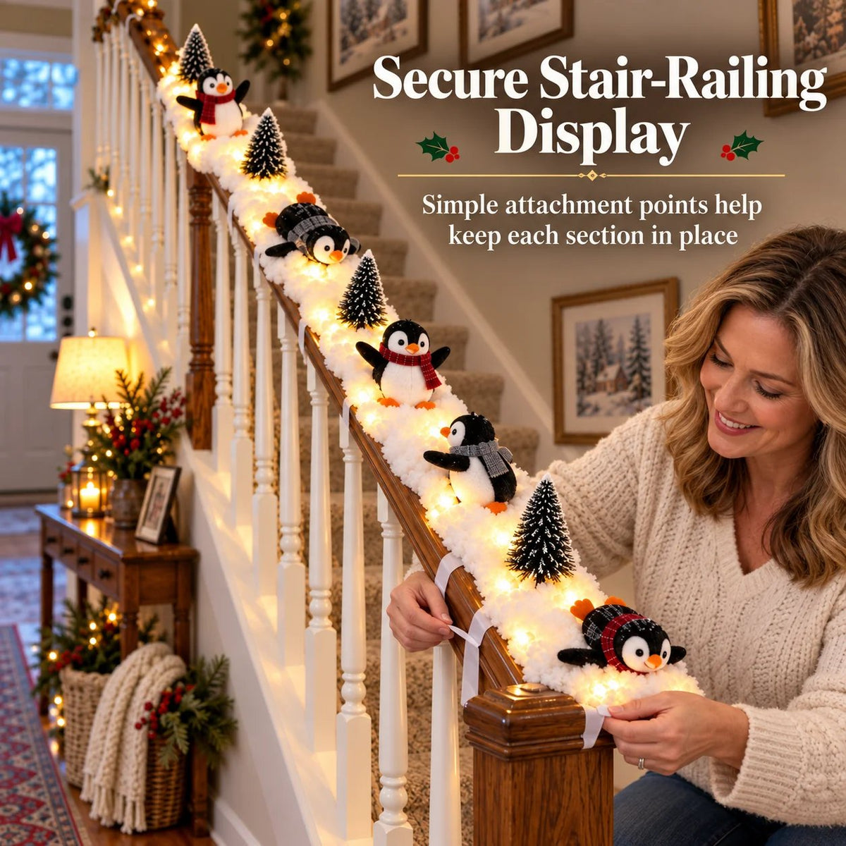 🔥Hot Sale 40% OFF🔥Playful Penguin Snowy Stair Railing Decor！！！