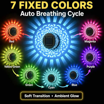 Solar Mandala Wall Light Outdoor Garden Fence Projector Lamp Patio Ambient Decor