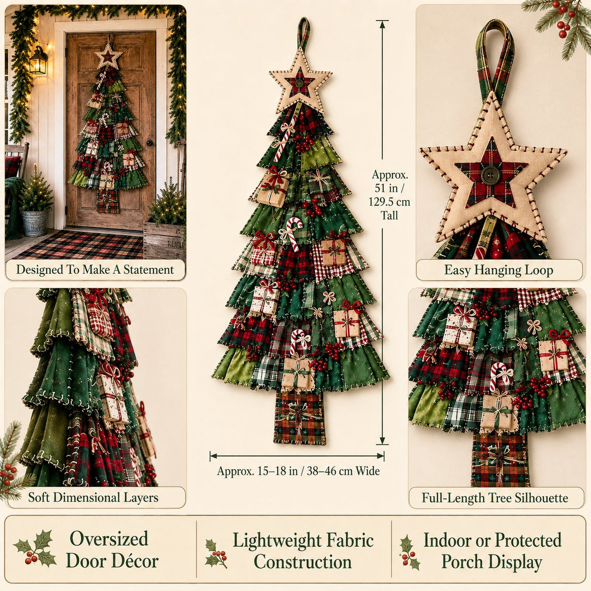 🎄Beginner-Friendly DIY Oversized Patchwork Christmas Tree Door Hanging Kit | Complete Kit with All Tools & Step-by-Step Guide Included