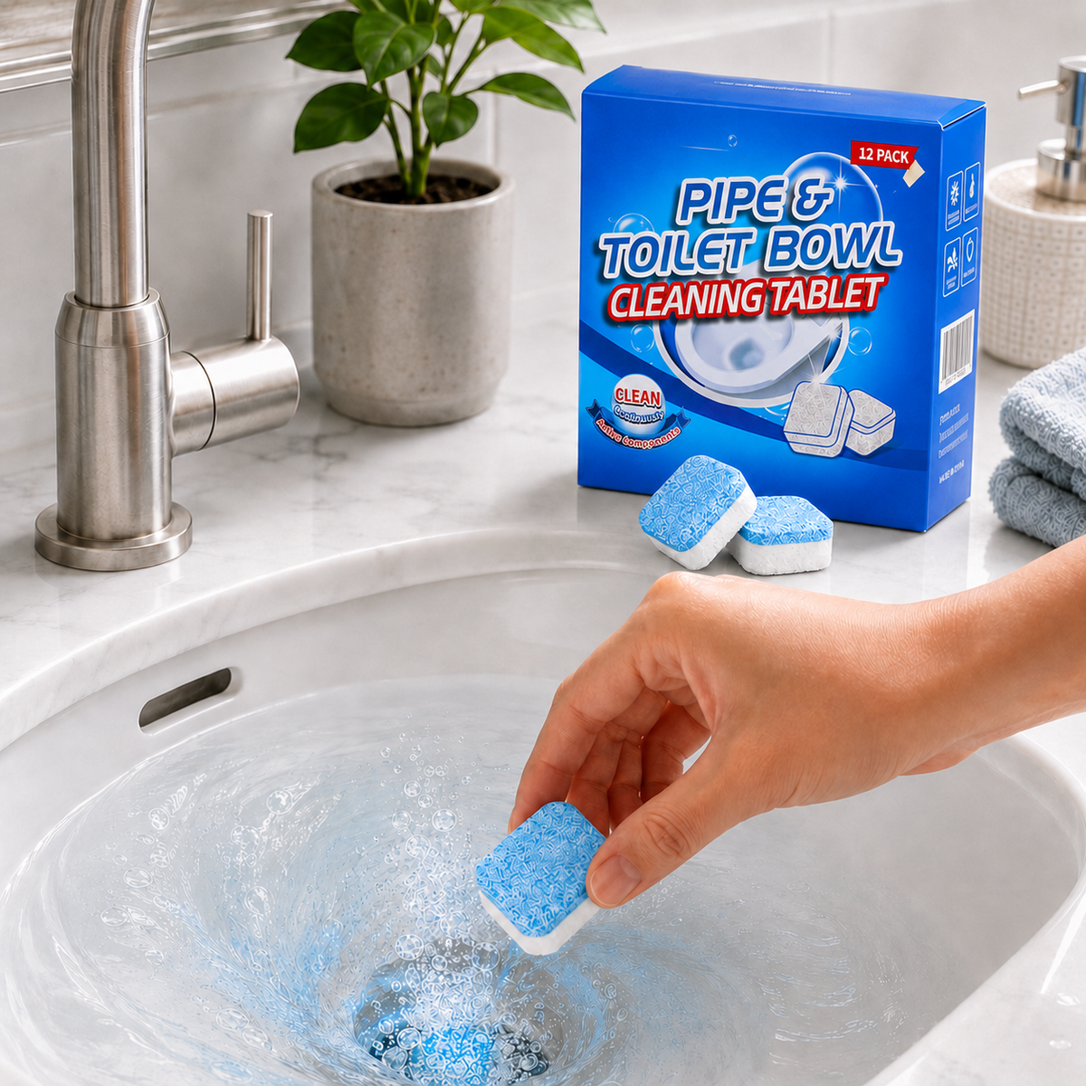 💥🫧Drain Cleaning Tablets 12 Pack For Sinks, Showers & Washing Machines
