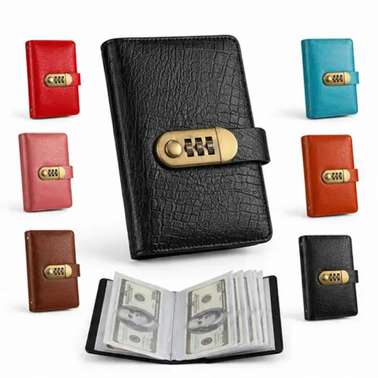 100‑Pocket Banknote Collecting Album, PU Leather Password Lock Currency Binder with Clear Transparent Sleeves, Large‑Capacity Collector Gift
