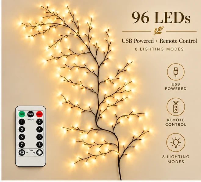 ✨ Flexible LED Branch Lights | Remote-Controlled Holiday Wall Decor(📦Buy 2 Free Shipping)🎁！！！