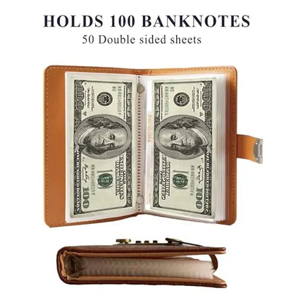 100‑Pocket Banknote Collecting Album, PU Leather Password Lock Currency Binder with Clear Transparent Sleeves, Large‑Capacity Collector Gift