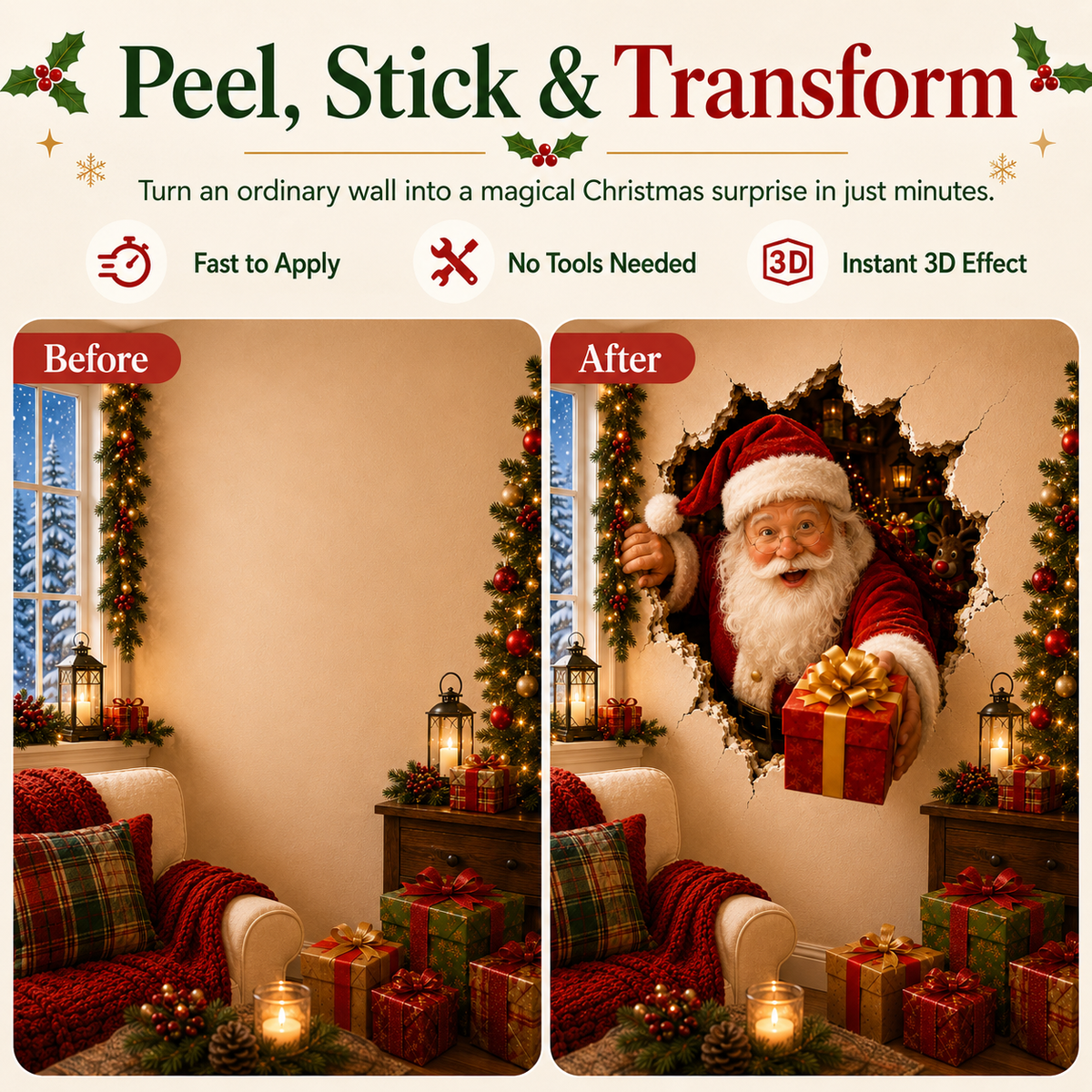 🔥Last Day 50% OFF-19.7'' Christmas Breaking Through the Wall Decal🎄🎁