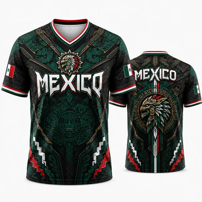 2026 Mexico Eagle Warrior Soccer Jersey⚽ – Aztec Calendar Graphic V-Neck Fan Shirt for Men