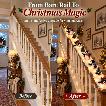 🔥Hot Sale 40% OFF🔥Playful Penguin Snowy Stair Railing Decor！！！