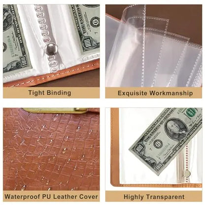 100‑Pocket Banknote Collecting Album, PU Leather Password Lock Currency Binder with Clear Transparent Sleeves, Large‑Capacity Collector Gift