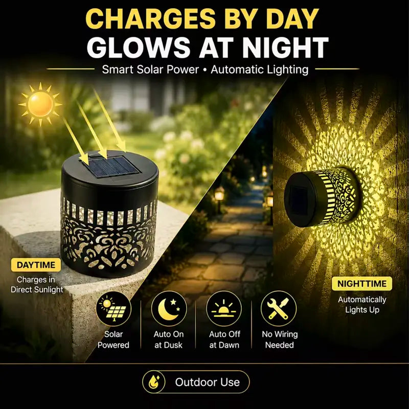 Solar Mandala Wall Light Outdoor Garden Fence Projector Lamp Patio Ambient Decor