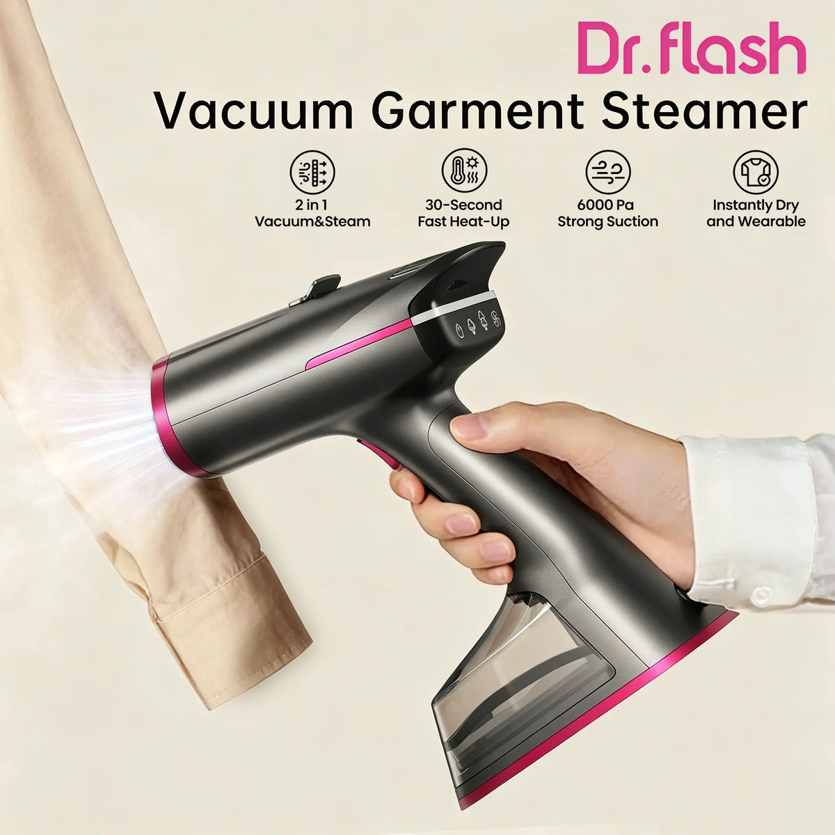 2-in-1 Vacuum Garment Steamer, Portable Handheld Clothes Steamer with 270ml Large Water Tank