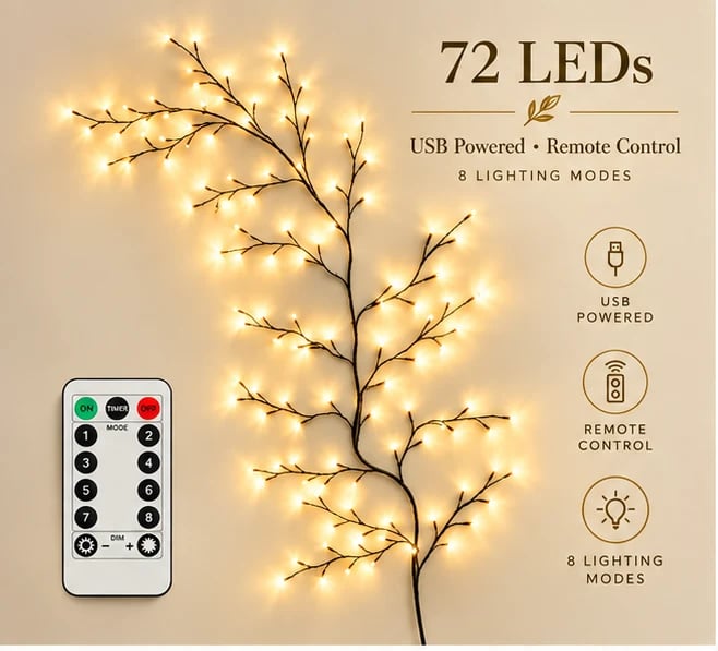 ✨ Flexible LED Branch Lights | Remote-Controlled Holiday Wall Decor(📦Buy 2 Free Shipping)🎁！！！