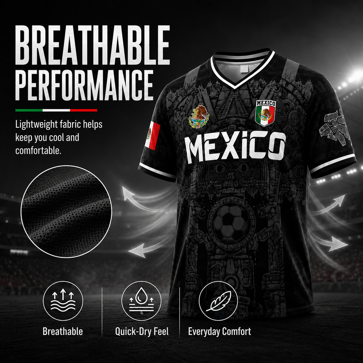 Mexico Virgen de Guadalupe Soccer Jersey for Men – White & Red Retro Football Shirt with Sugar Skull & Aztec Calendar Graphic