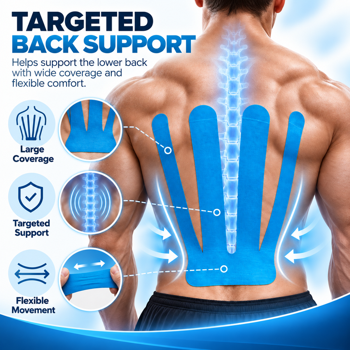 🔥  Lower Back Kinesiology Support Tape – Water-Resistant Athletic Tape