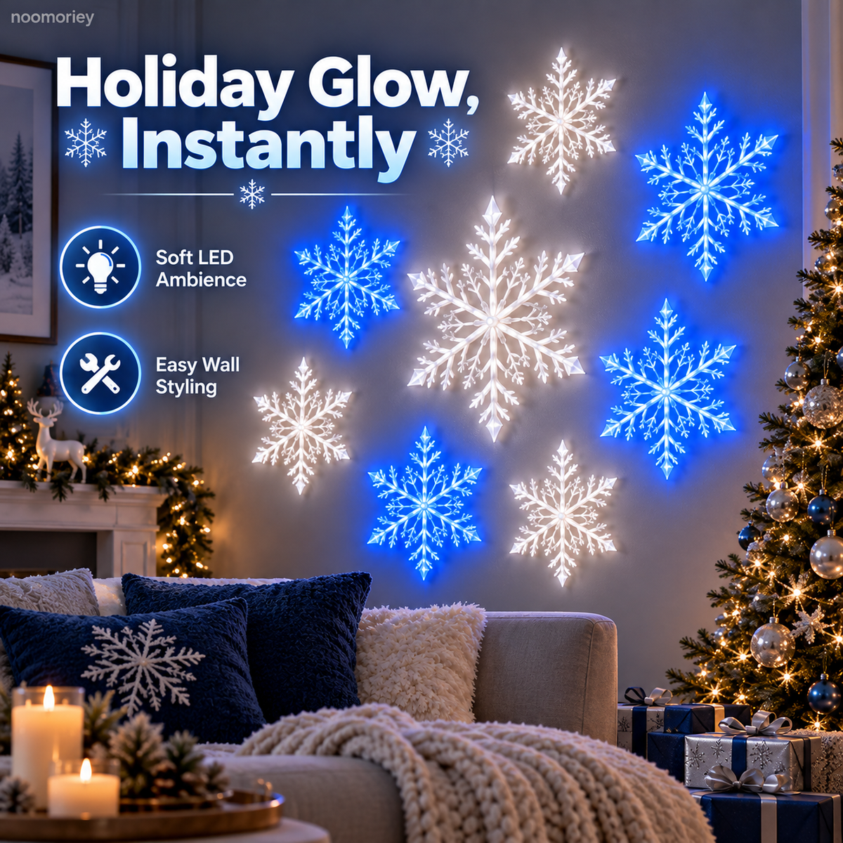 ❄️ LED Snowflake Wall Lights  – Blue & White Christmas Holiday Decor！！！