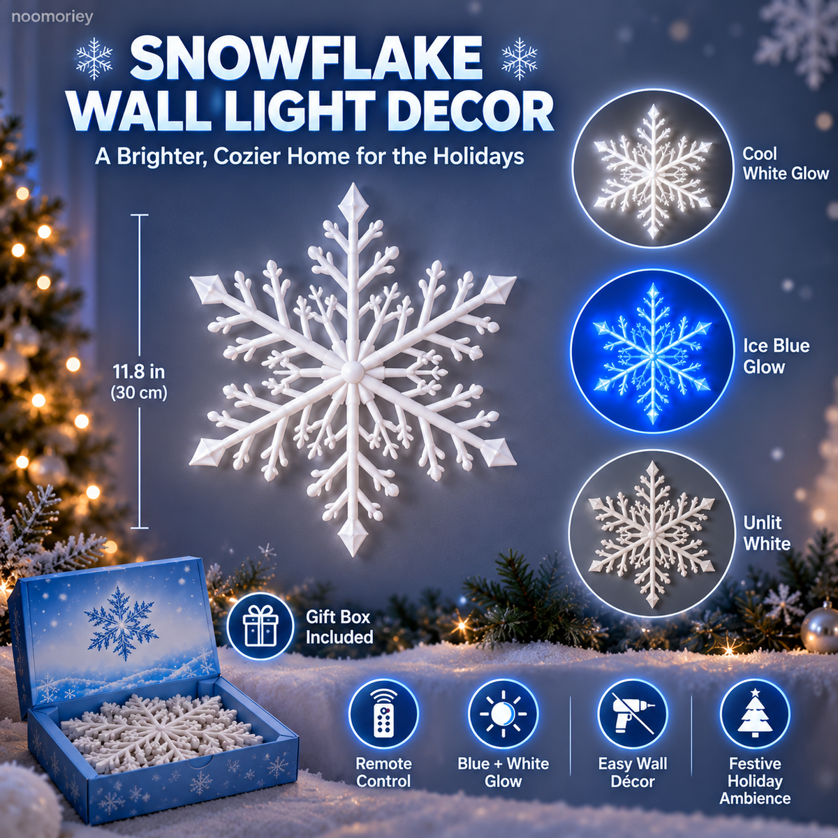 ❄️ LED Snowflake Wall Lights  – Blue & White Christmas Holiday Decor！！！