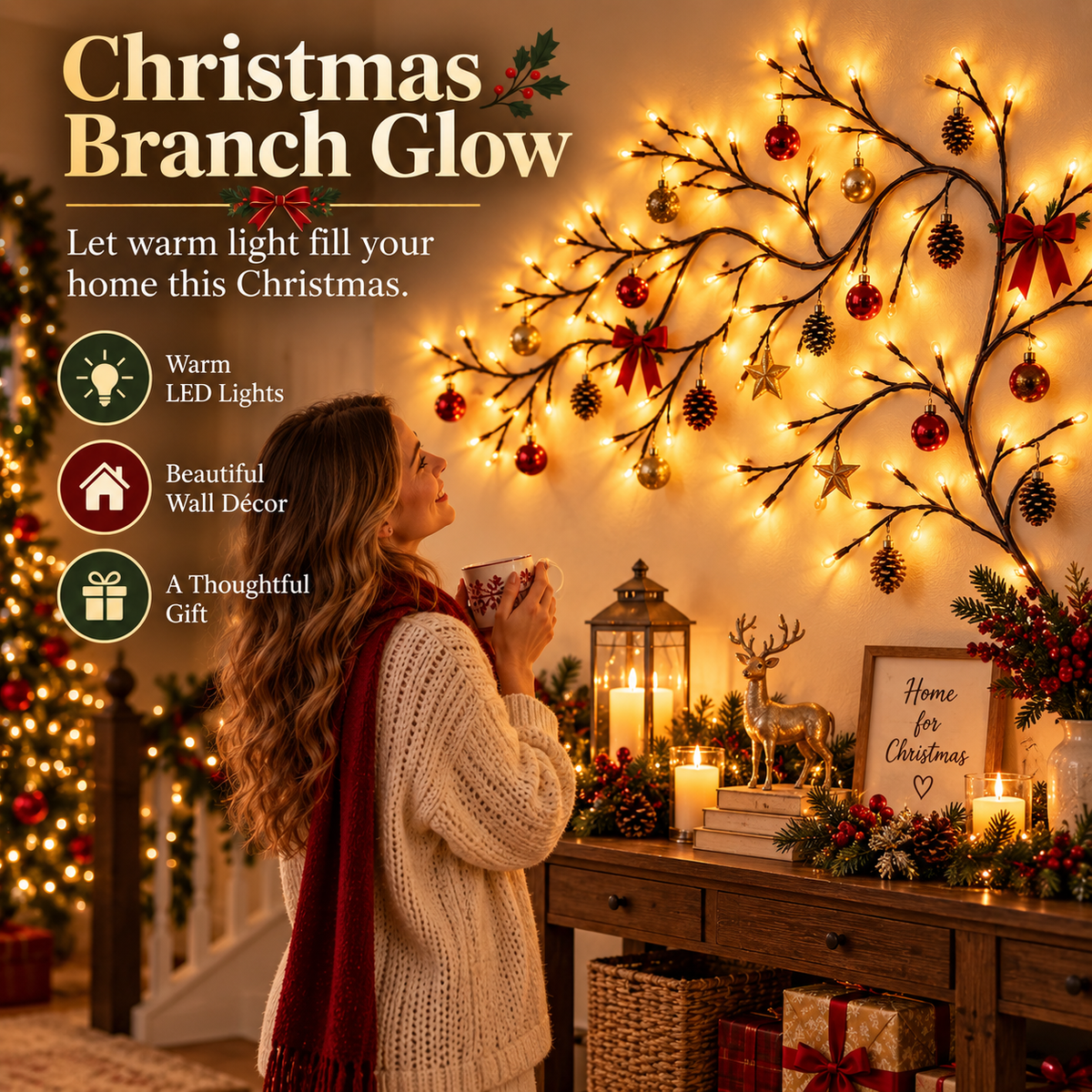 ✨ Flexible LED Branch Lights | Remote-Controlled Holiday Wall Decor(📦Buy 2 Free Shipping)🎁！！！