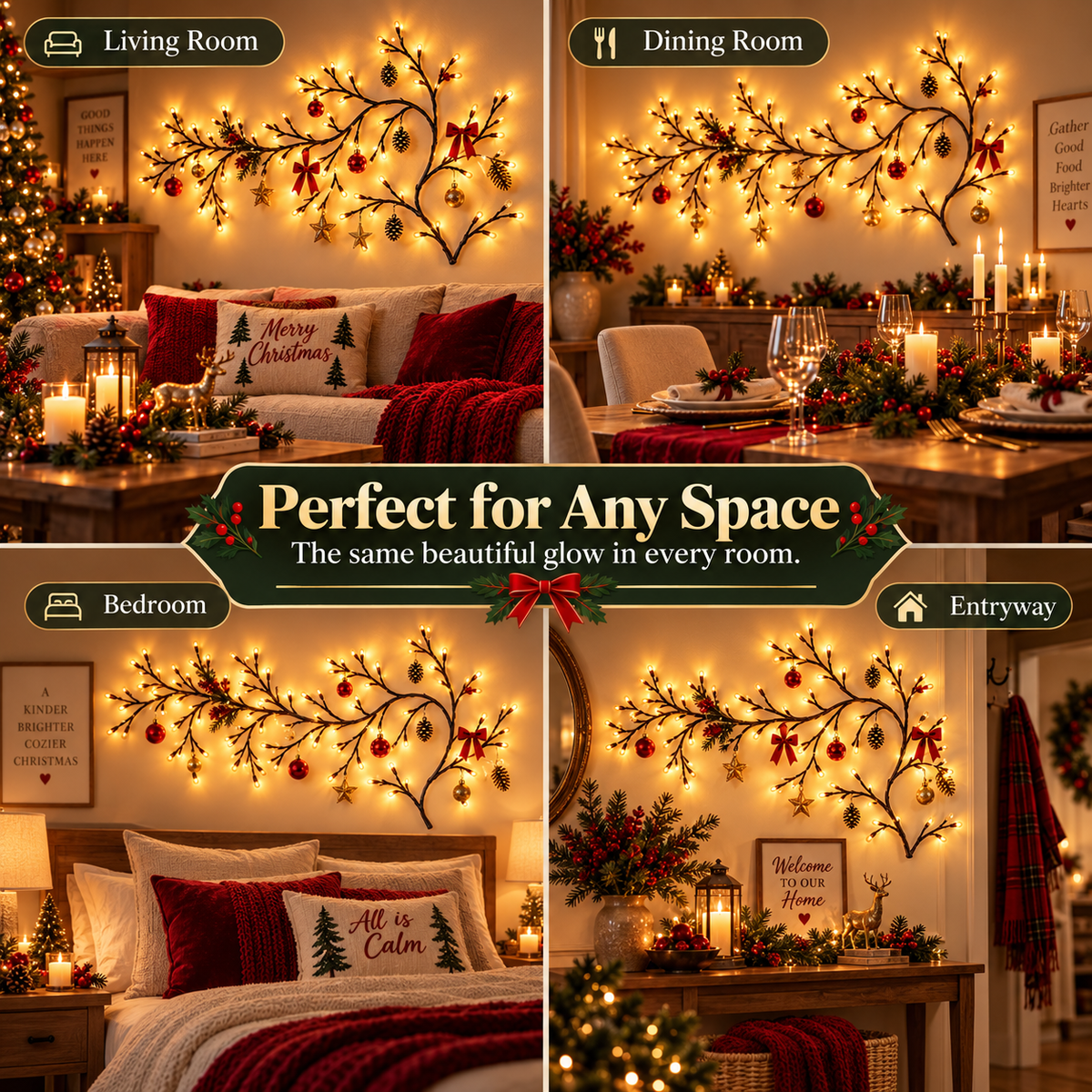 ✨ Flexible LED Branch Lights | Remote-Controlled Holiday Wall Decor(📦Buy 2 Free Shipping)🎁！！！