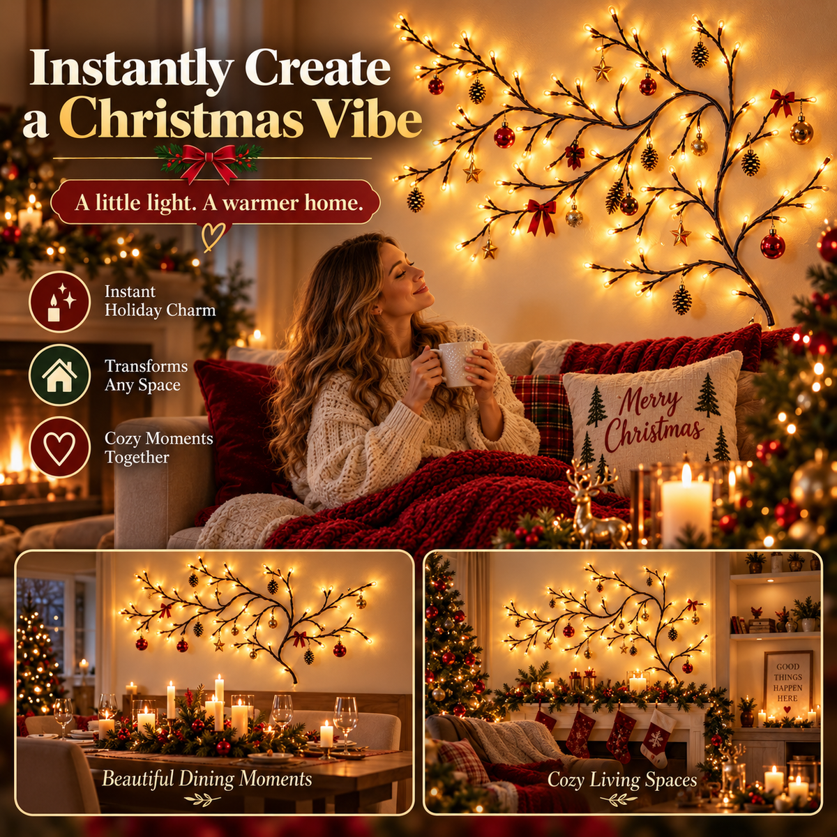 ✨ Flexible LED Branch Lights | Remote-Controlled Holiday Wall Decor(📦Buy 2 Free Shipping)🎁！！！