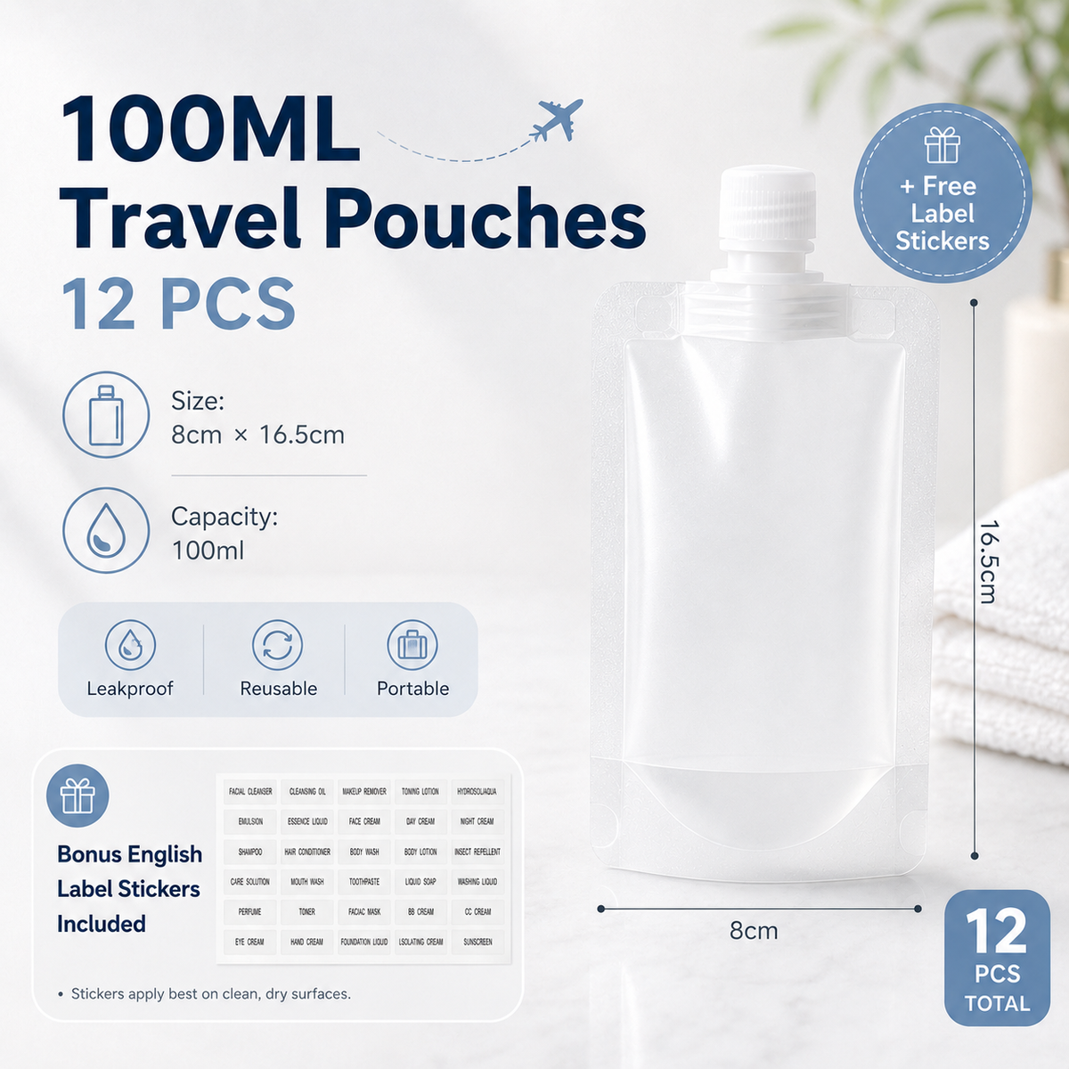 12 Counts Reusable Plastic Pouches, Versatile Liquid Carriers for Picnics and Outings