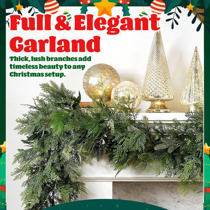 🎄 Christmas Artificial Cedar Garland – Lush, Festive Home décor for Doors, Mantels & Tables! ✨