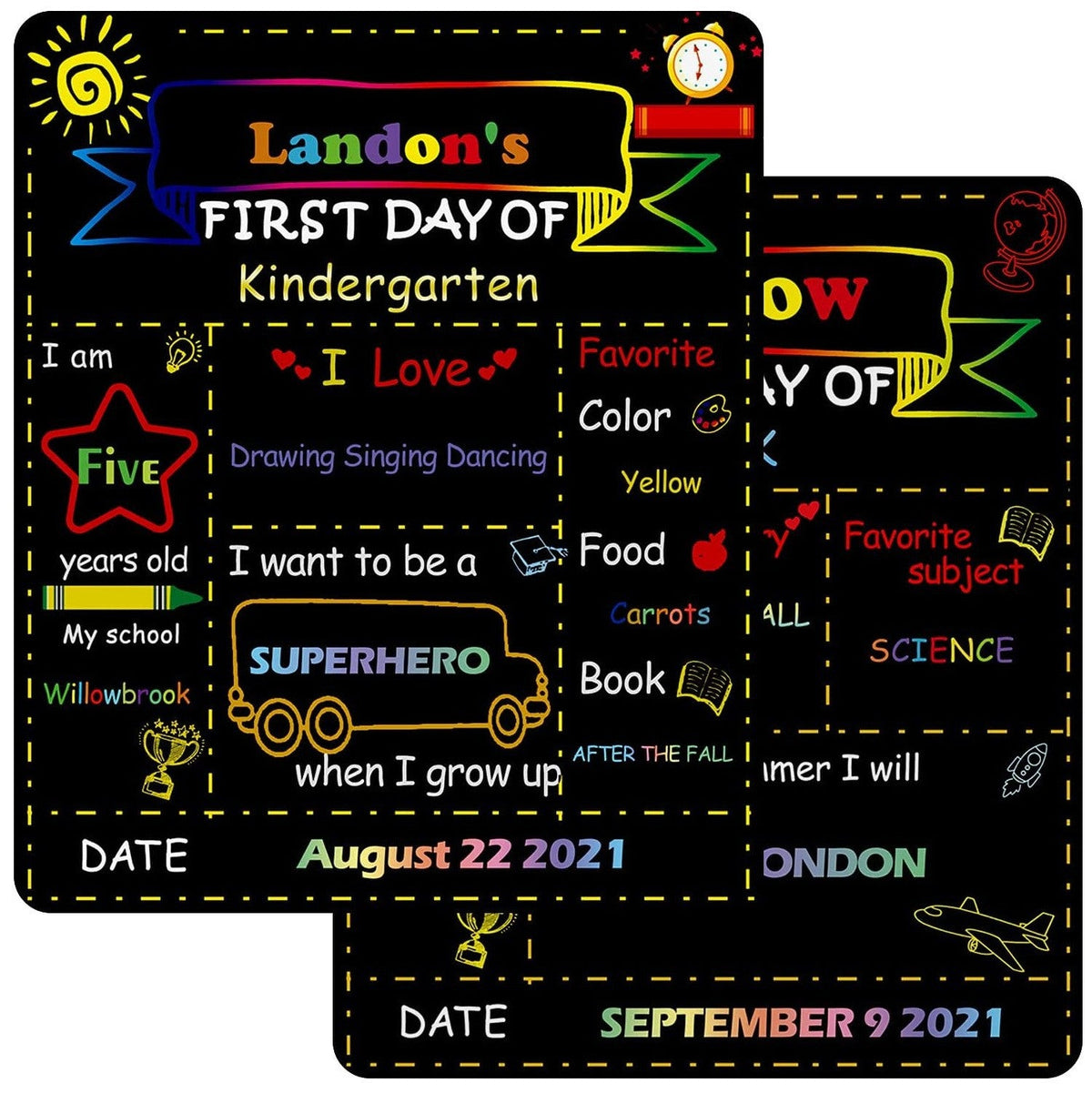 First Day of School Sign Board with Chalk Marker and Flag