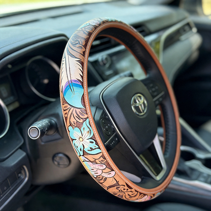 All-Season Breathable Steering Wheel Cover – Western Style, Non-Slip Grip, 14.3-14.6"