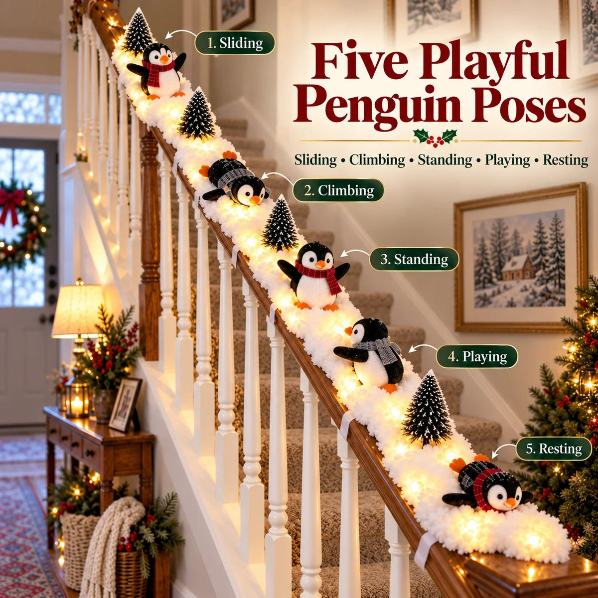 🔥Hot Sale 40% OFF🔥Playful Penguin Snowy Stair Railing Decor！！！