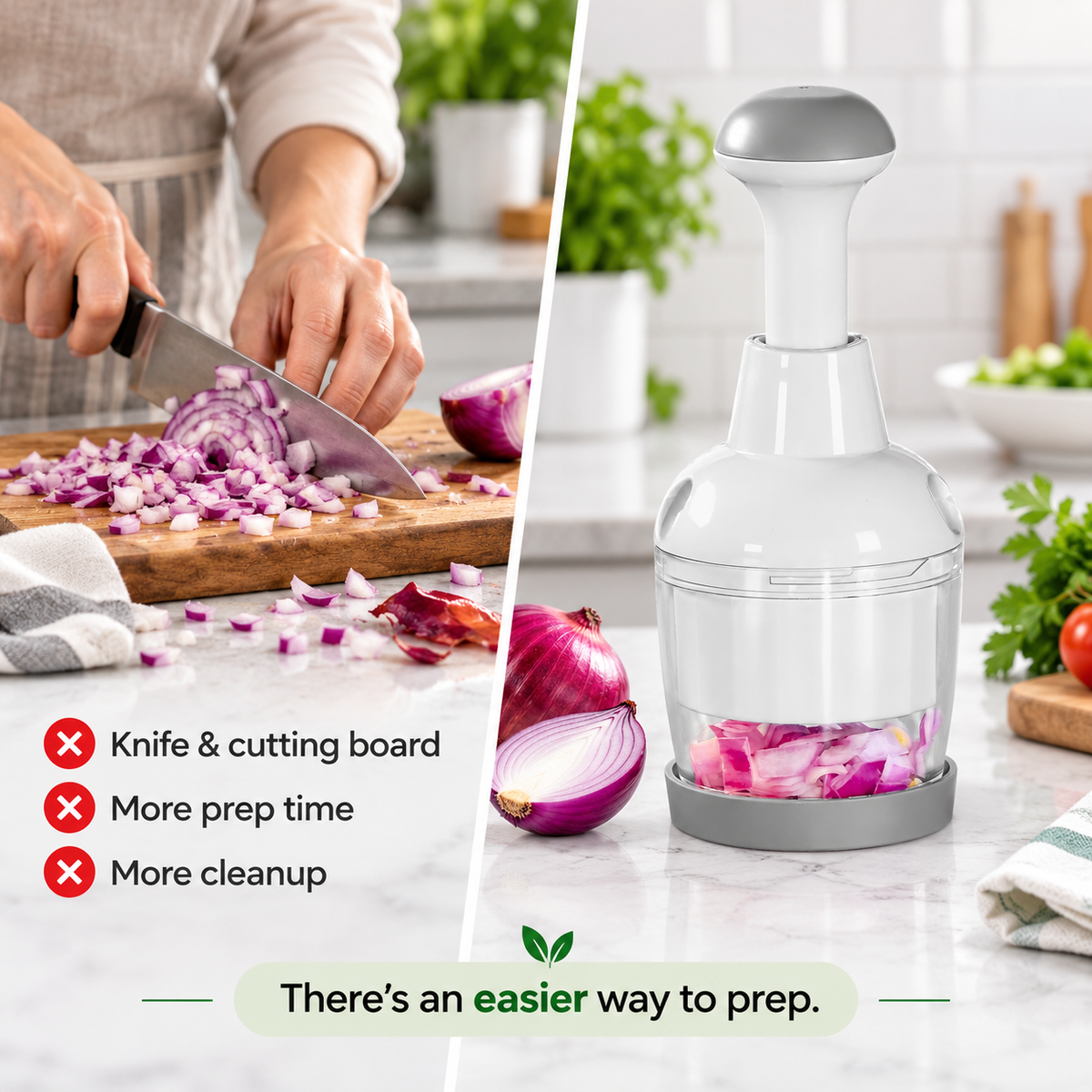 Manual Press Food Chopper – Stainless Steel Vegetable, Garlic, Herb & Nut Cutter