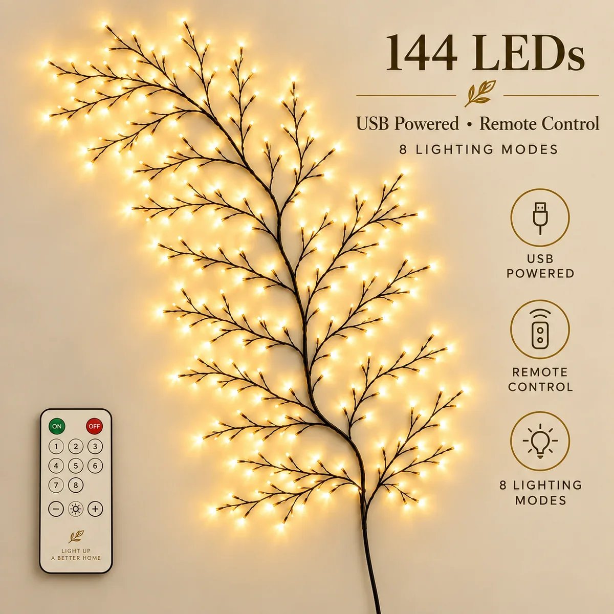 ✨ Flexible LED Branch Lights | Remote-Controlled Holiday Wall Decor(📦Buy 2 Free Shipping)🎁！！！
