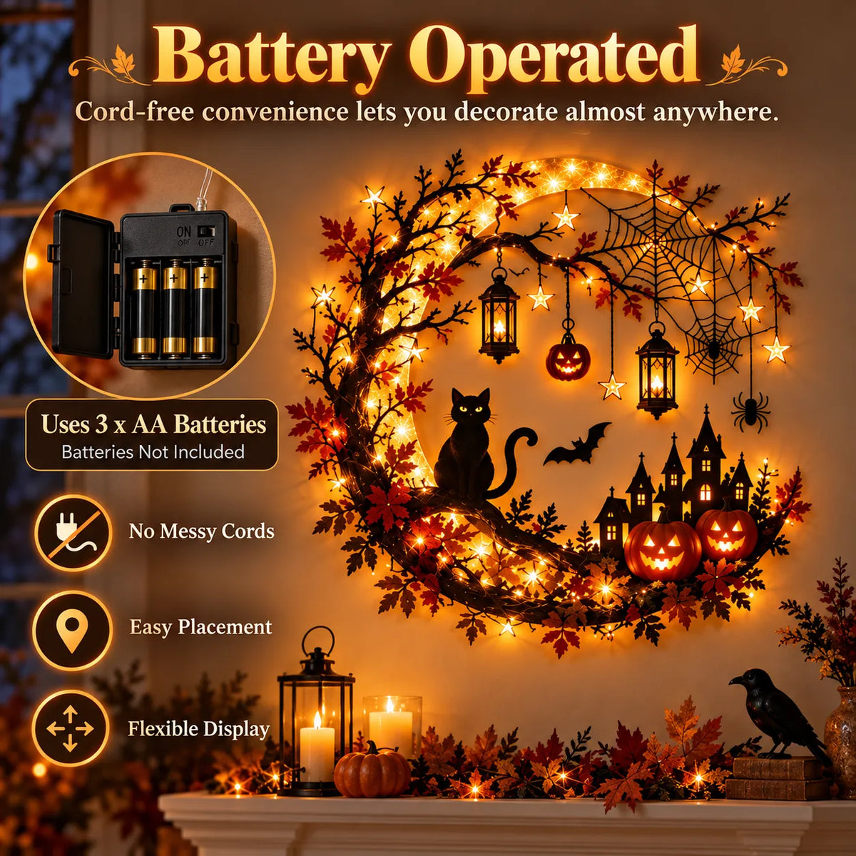 Halloween Crescent Moon Lighted Wall Decor