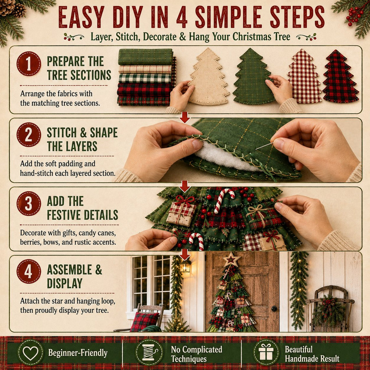 🎄Beginner-Friendly DIY Oversized Patchwork Christmas Tree Door Hanging Kit | Complete Kit with All Tools & Step-by-Step Guide Included