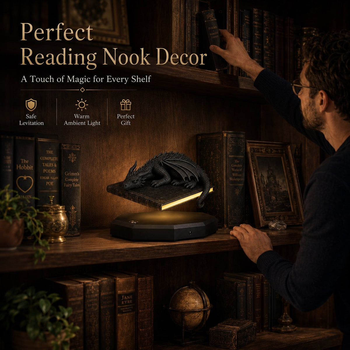🐉 Magnetic Levitating Floating Dragon Lamp | Bedroom Reading Decor Light