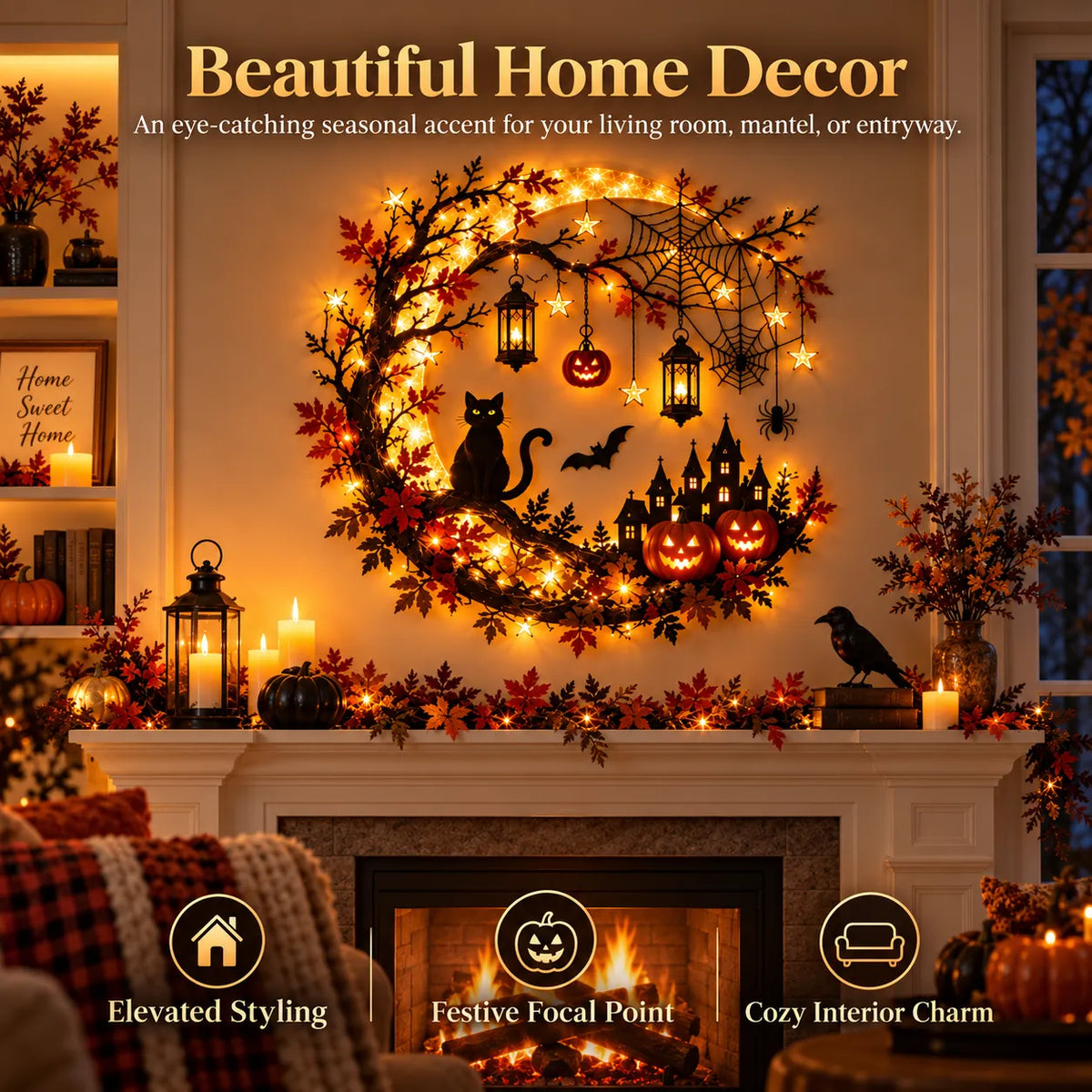 Halloween Crescent Moon Lighted Wall Decor